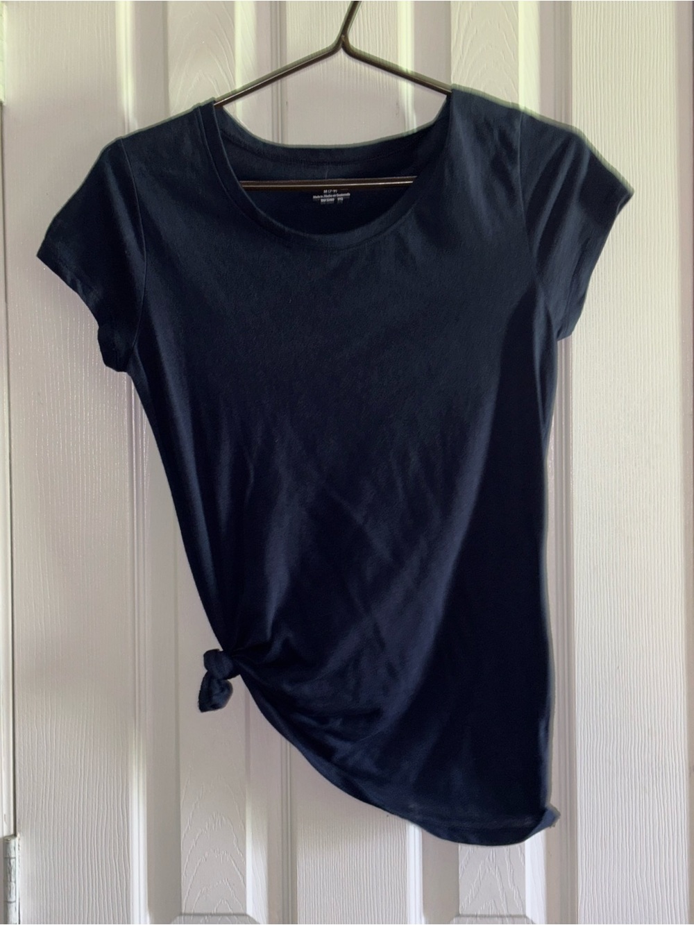 No Boundaries Navy Short Sleeve Tee with Side Knot